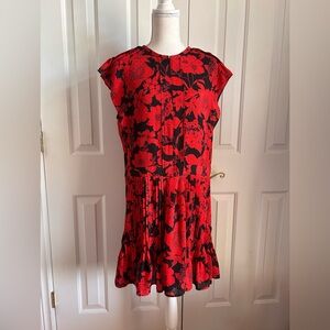 NWT REBECCA MINKOFF Red and Black Midi Floral Dress, Size Large